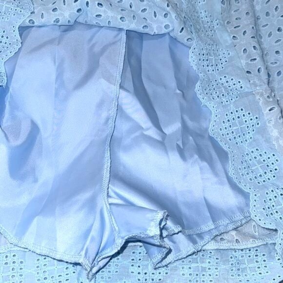 Blue Eyelet Lace Ruffle Sleeve V-Neck Dress With Lining  Short & Back Zipper Clo - Picture 4 of 8